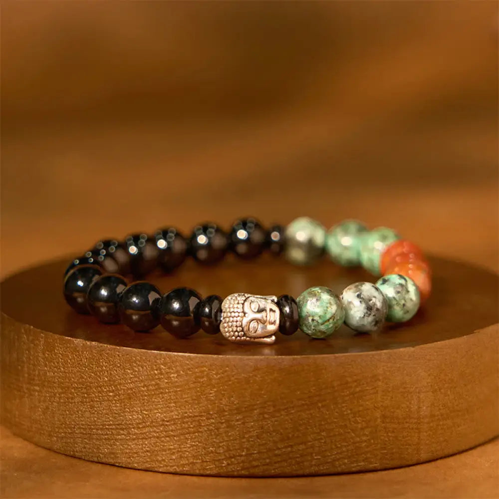 Buddha Stones Natural Black Onyx White Stone Green Aventurine Tiger Eye Agate Mixed Color Buddha Head Protection