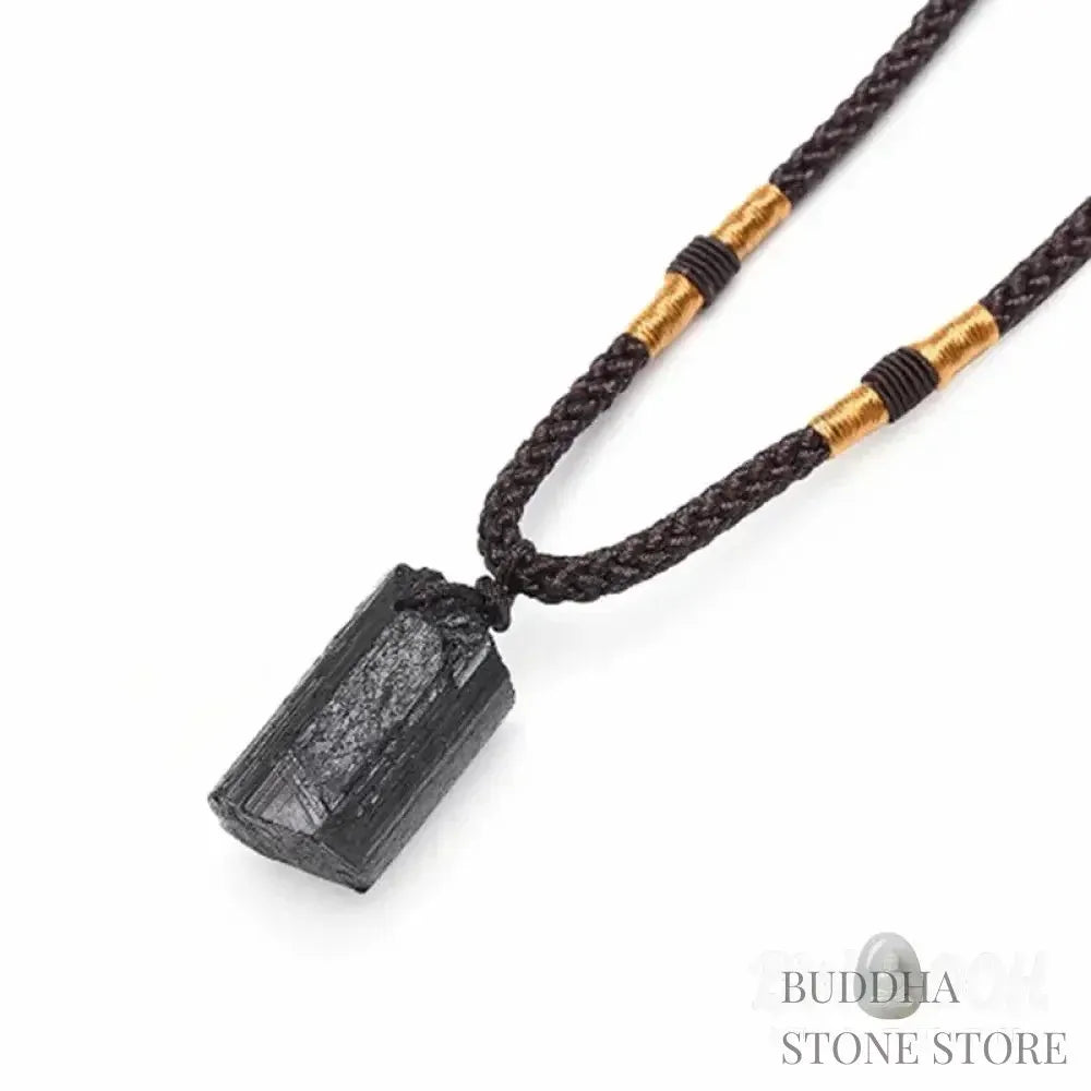 BWOOOH Natural Black Tourmaline Positive Rope Necklace Pendant, elongated raw stone, hand-crafted, spiritual purification, positive energy, 45cm rope, master-crafted. - View 3