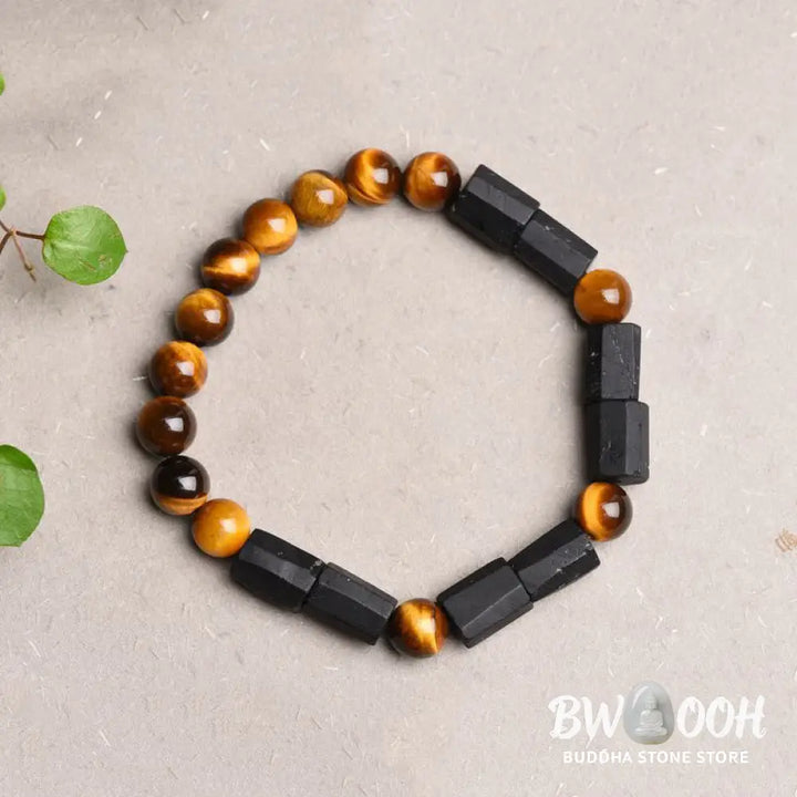 Buddha Stones Natural Black Tourmaline Tiger Eye Positive Bracelet - BWOOOH - Black Tourmaline&amp;Tiger Eye - Bracelet