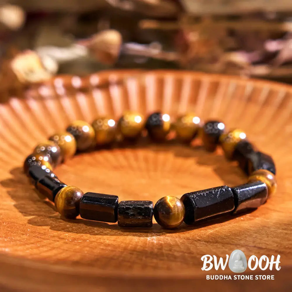 Buddha Stones Natural Black Tourmaline Tiger Eye Positive Bracelet - BWOOOH - Black Tourmaline&amp;Tiger Eye - Bracelet