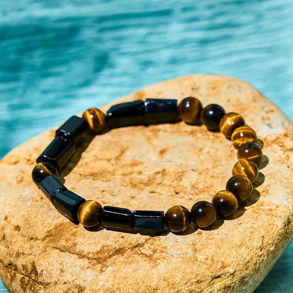 BWOOOH Natural Black Tourmaline Tiger Eye Positive Bracelet — Tourmaline crystal healing bracelet for spiritual healing an...