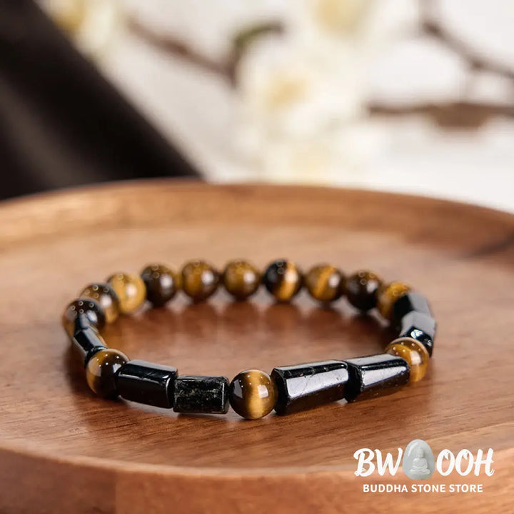 Buddha Stones Natural Black Tourmaline Tiger Eye Positive Bracelet - BWOOOH - Black Tourmaline&amp;Tiger Eye - Bracelet