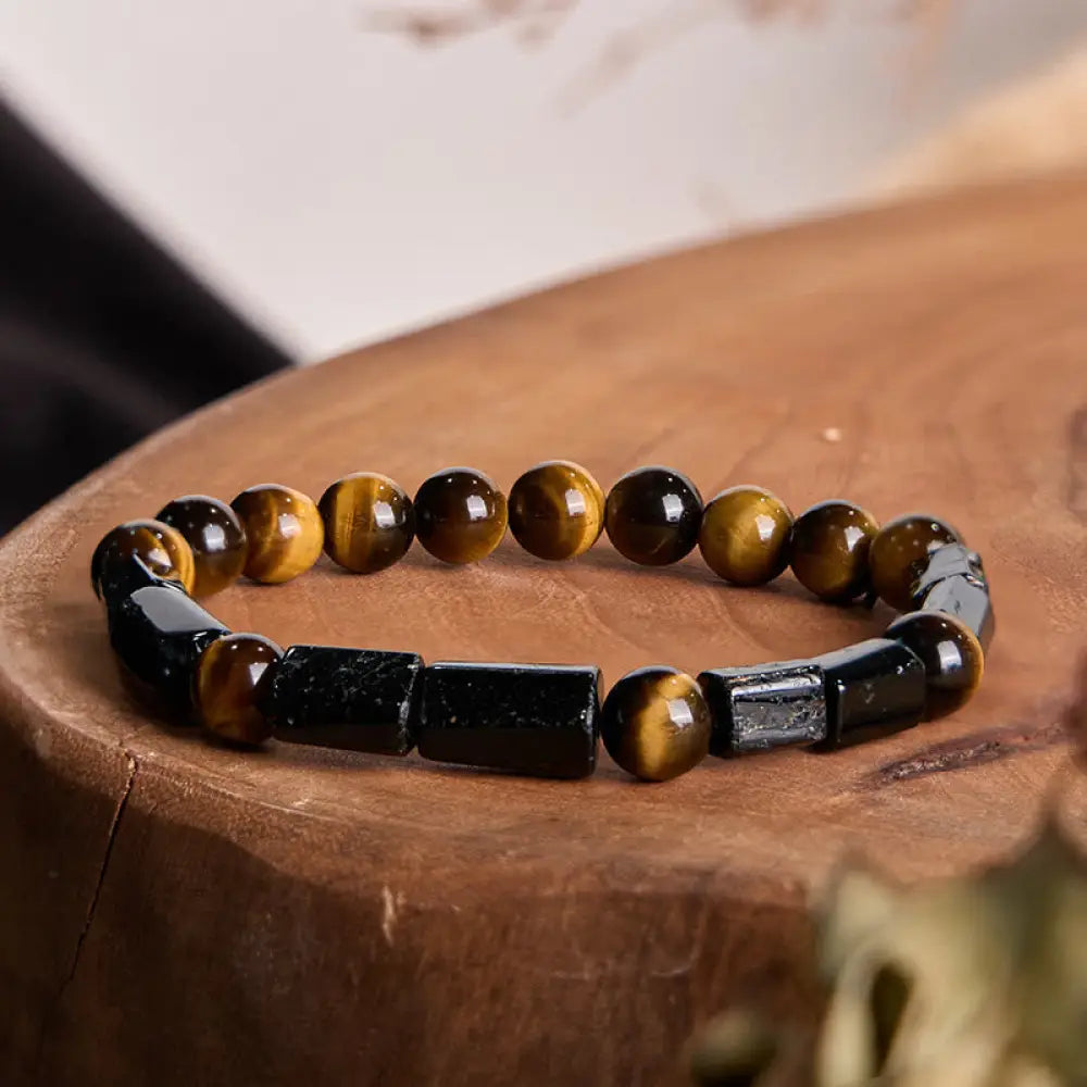 BWOOOH Natural Black Tourmaline Tiger Eye Positive Bracelet — Tourmaline crystal healing bracelet for spiritual healing an...