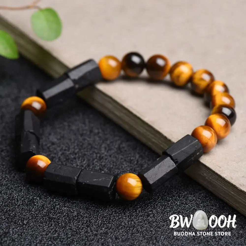 Buddha Stones Natural Black Tourmaline Tiger Eye Positive Bracelet - BWOOOH - Black Tourmaline&amp;Tiger Eye - Bracelet