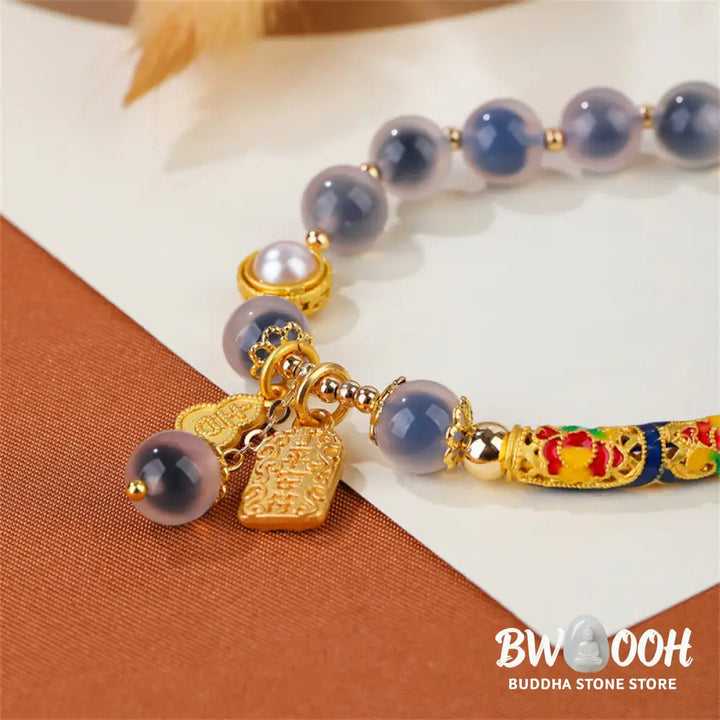 Buddha Stones Natural Blue Candy Agate Amulet Strength Bracelet - BWOOOH - Candy Agate(Strength♥Confidence) - Bracelet