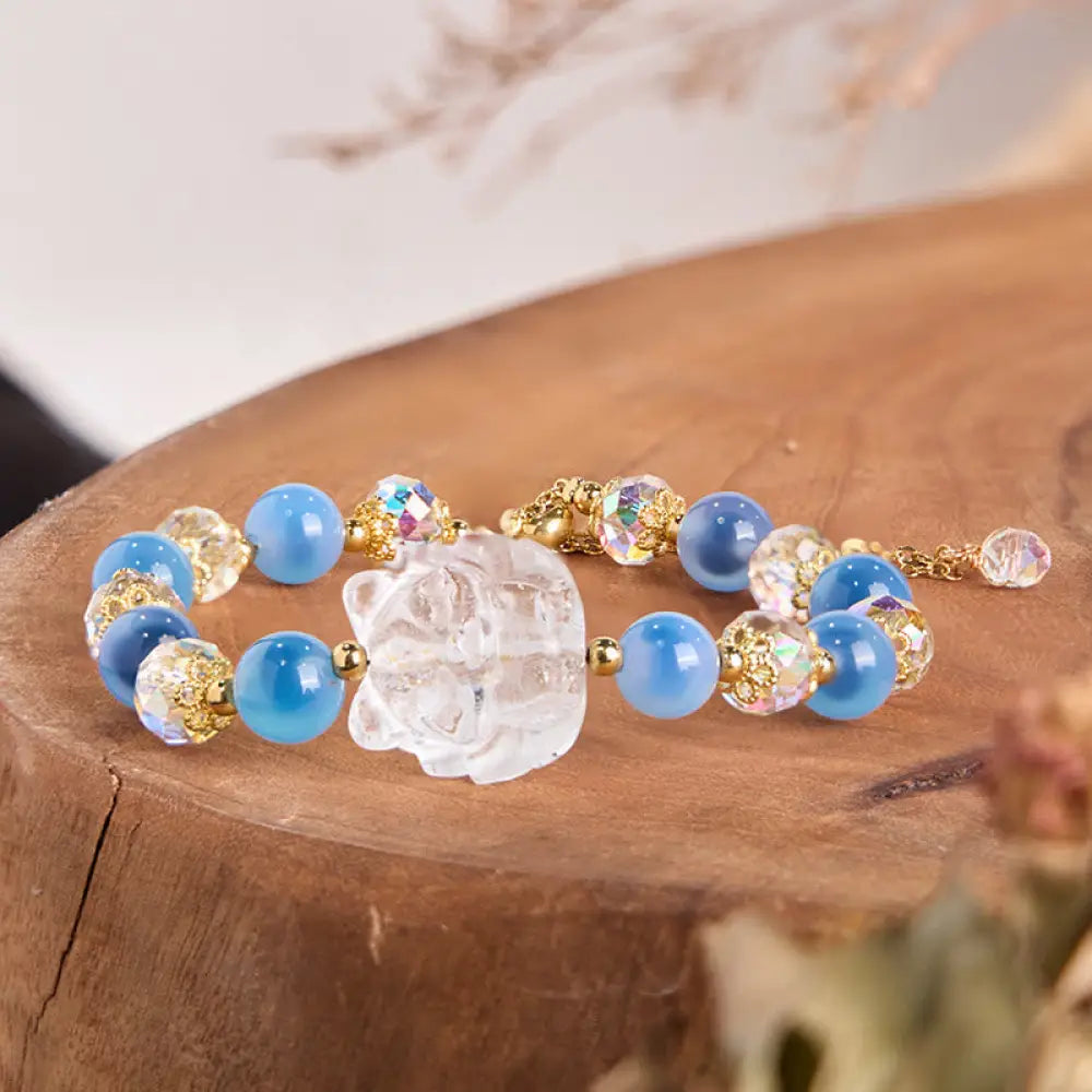 BWOOOH Natural Blue Candy Agate White Crystal Nine Tailed Fox Harmony Bracelet - BWOOOH - Blue Candy Agate&White