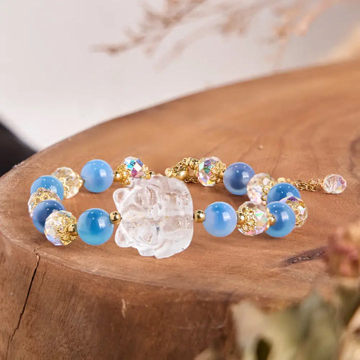 BWOOOH Natural Blue Candy Agate White Crystal Nine Tailed Fox Harmony Bracelet - BWOOOH - Blue Candy Agate&amp;White