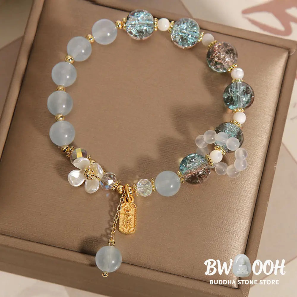 Buddha Stones Natural Blue Crystal Amethyst Chalcedony Flower Healing Bracelet - BWOOOH - Bracelet