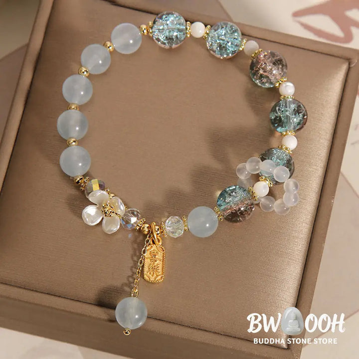 Buddha Stones Natural Blue Crystal Amethyst Chalcedony Flower Healing Bracelet - BWOOOH - Bracelet