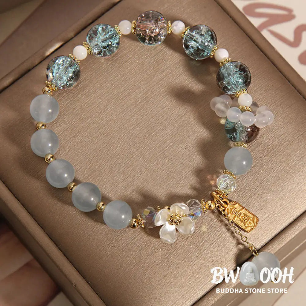 Buddha Stones Natural Blue Crystal Amethyst Chalcedony Flower Healing Bracelet - BWOOOH - Bracelet