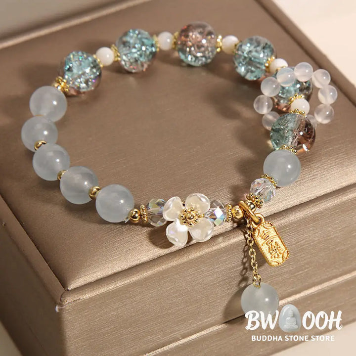 Buddha Stones Natural Blue Crystal Amethyst Chalcedony Flower Healing Bracelet - BWOOOH - Bracelet