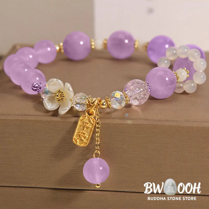 Buddha Stones Natural Blue Crystal Amethyst Chalcedony Flower Healing Bracelet - BWOOOH - Bracelet