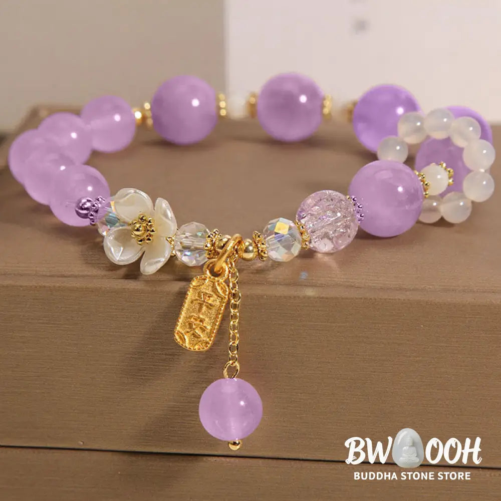Buddha Stones Natural Blue Crystal Amethyst Chalcedony Flower Healing Bracelet - BWOOOH - Bracelet