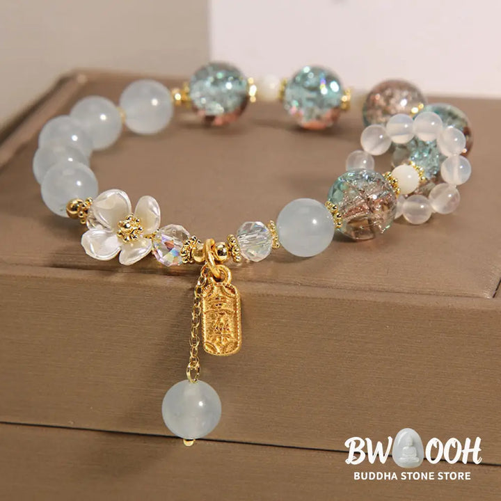 Buddha Stones Natural Blue Crystal Amethyst Chalcedony Flower Healing Bracelet - BWOOOH - Bracelet