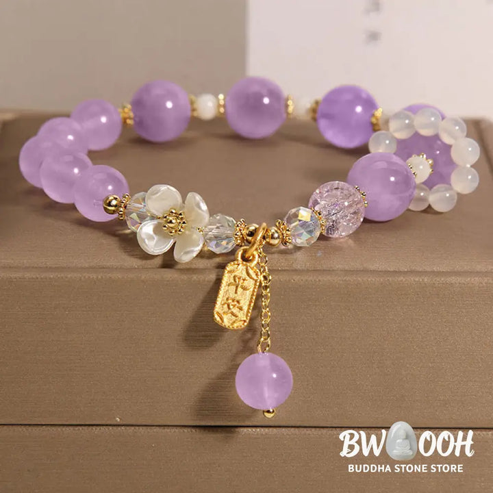 Buddha Stones Natural Blue Crystal Amethyst Chalcedony Flower Healing Bracelet - BWOOOH - Bracelet