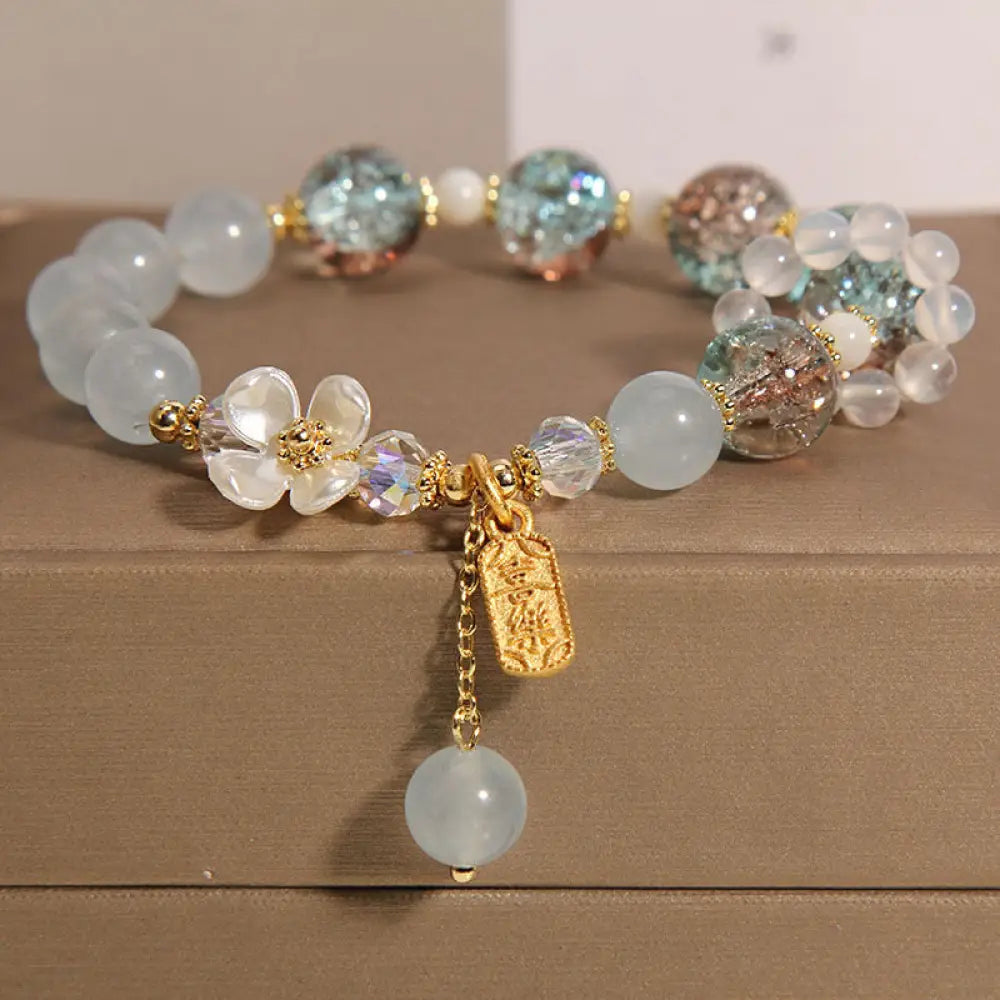 Buddha Stones Natural Blue Crystal Amethyst Chalcedony Flower Healing Bracelet - BWOOOH - Blue Crystal(Wrist