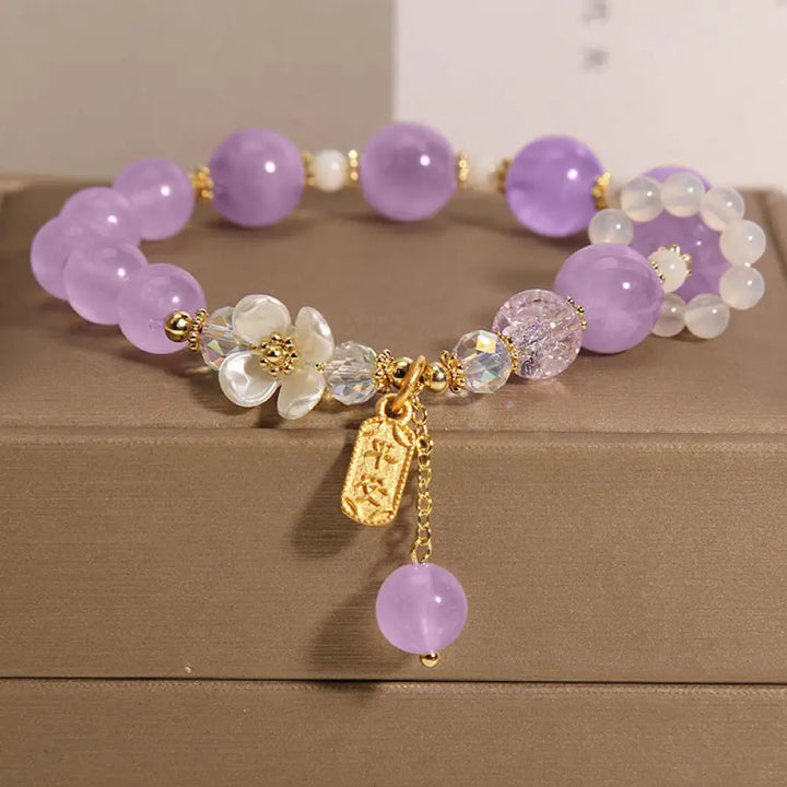 Buddha Stones Natural Blue Crystal Amethyst Chalcedony Flower Healing Bracelet - BWOOOH - Amethyst(Wrist Circumference