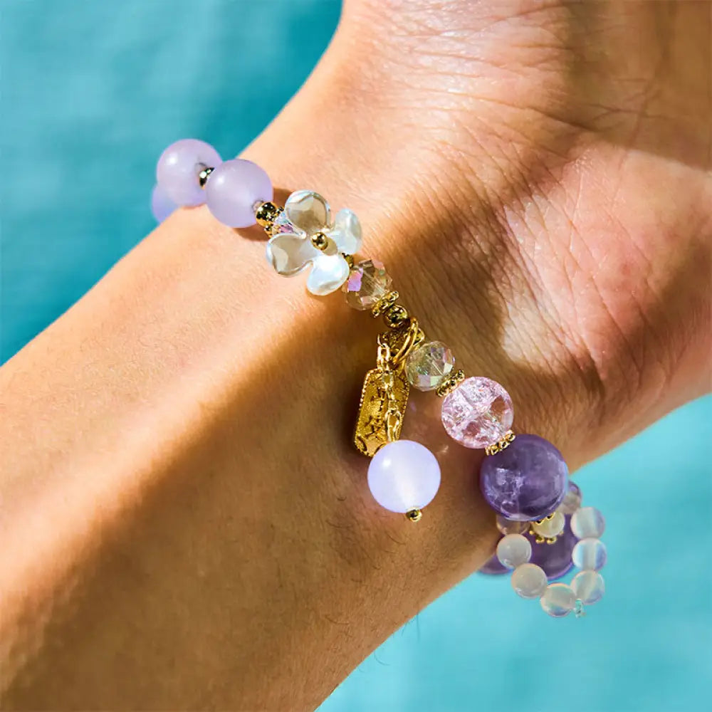 BWOOOH Natural Blue Crystal Amethyst Chalcedony Flower Healing Bracelet — Crystal crystal healing bracelet for spiritual h...
