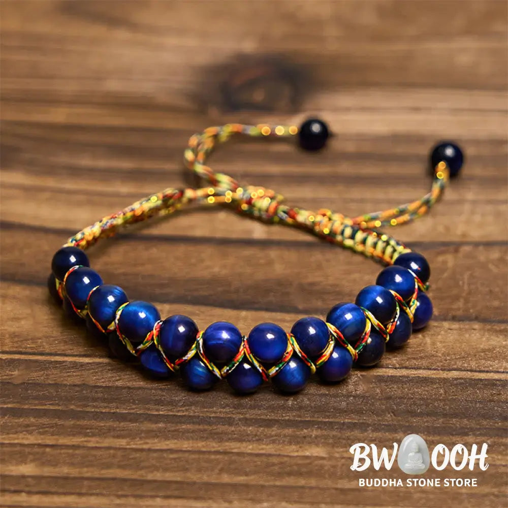 Buddha Stones Natural Blue Tiger Eye Hand-woven Colored Rope Double Row Beads Balance Bracelet - BWOOOH - Blue Tiger