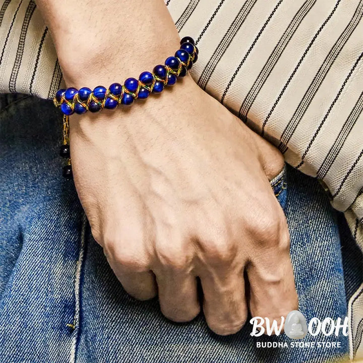 Buddha Stones Natural Blue Tiger Eye Hand-woven Colored Rope Double Row Beads Balance Bracelet - BWOOOH - Blue Tiger