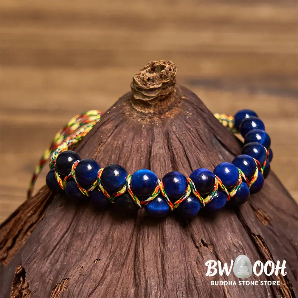 Buddha Stones Natural Blue Tiger Eye Hand-woven Colored Rope Double Row Beads Balance Bracelet - BWOOOH - Blue Tiger