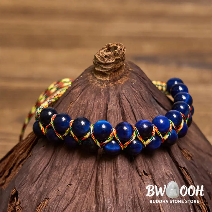 Buddha Stones Natural Blue Tiger Eye Hand-woven Colored Rope Double Row Beads Balance Bracelet - BWOOOH - Blue Tiger