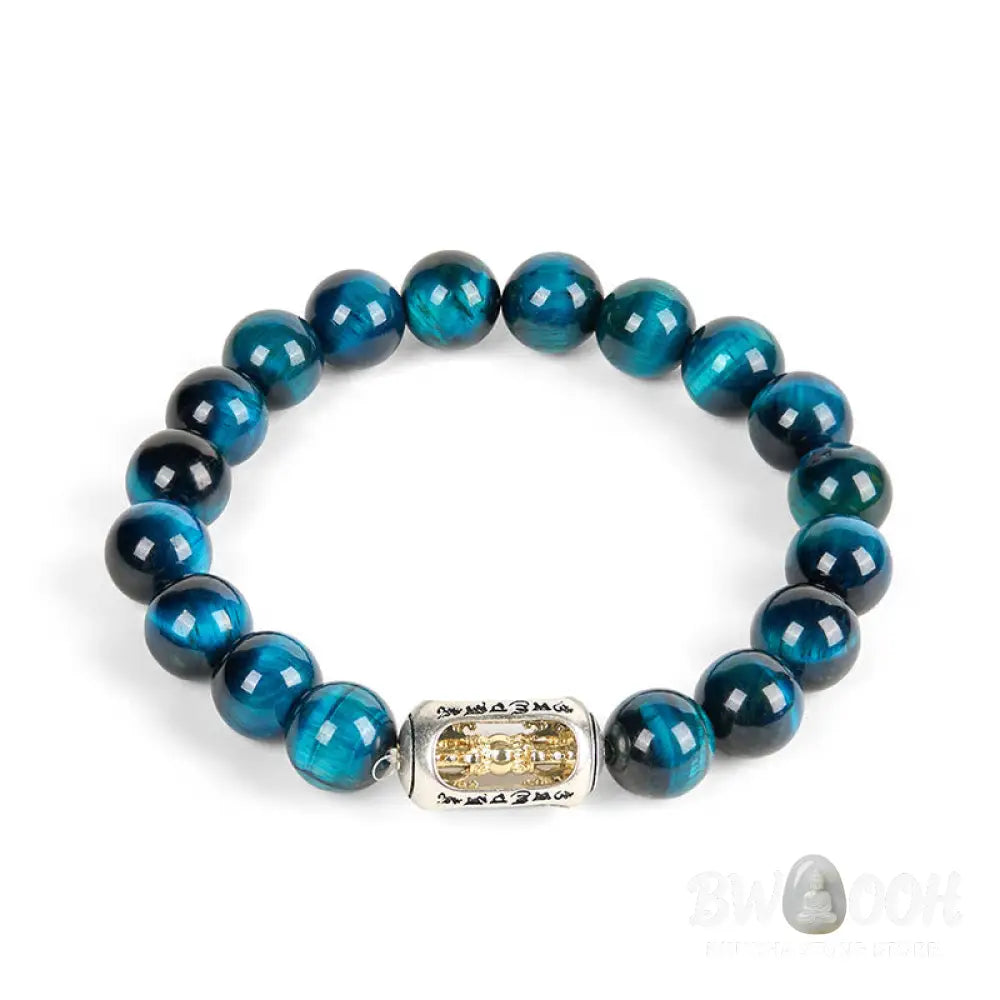 BWOOOH Natural Blue Tiger Eye Om Mani Padme Hum Strength 