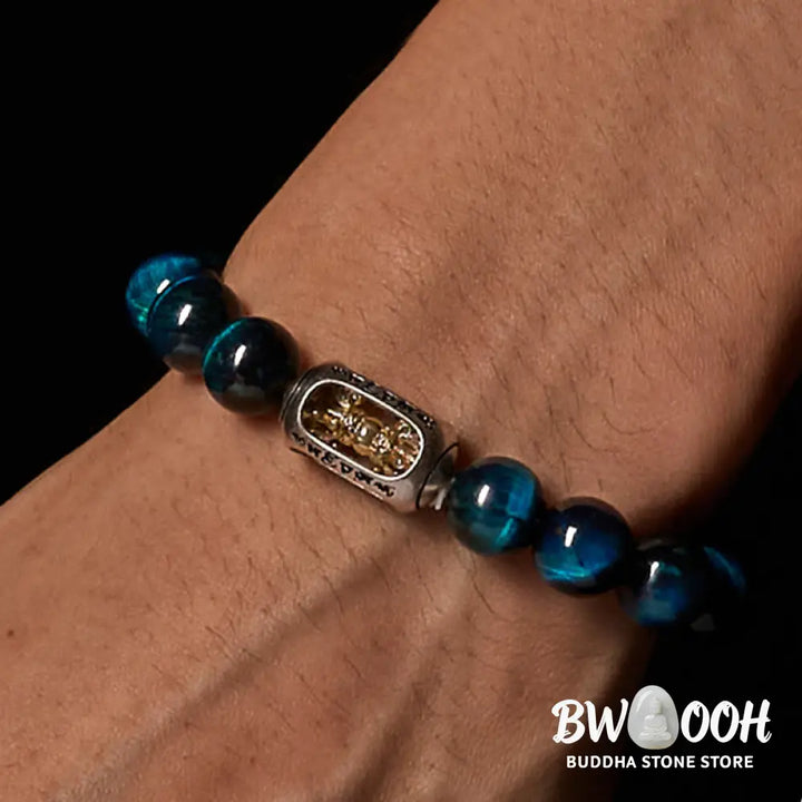 BWOOOH Natural Blue Tiger Eye Om Mani Padme Hum Strength 