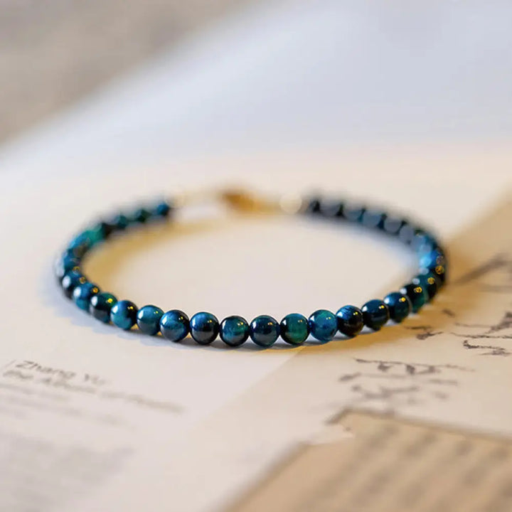 BWOOOH Natural Blue Tiger Eye Stone Protection Chain Bracelet – Tiger Eye protection bracelet for healing and spiritual wellness