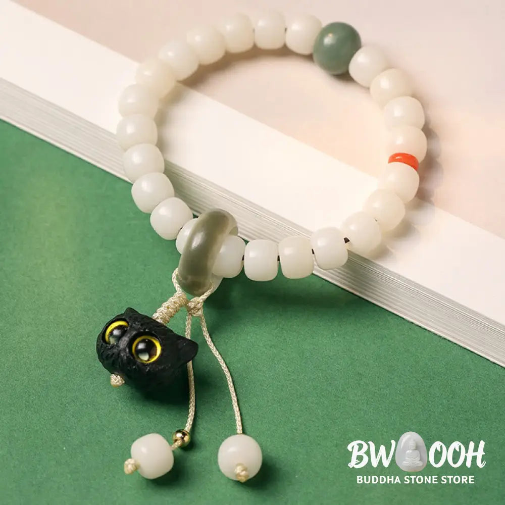 Buddha Stones Natural Bodhi Seed African Blackwood Lovely Cat Charm Peace Harmony Bracelet - BWOOOH - Bracelet
