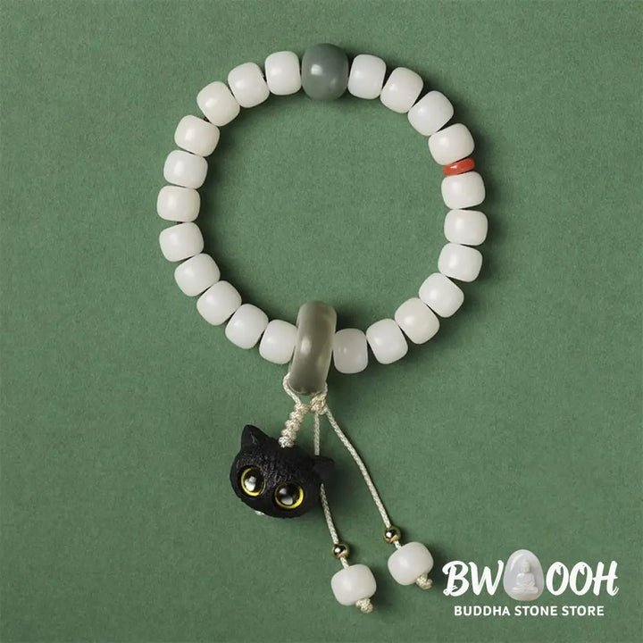 Buddha Stones Natural Bodhi Seed African Blackwood Lovely Cat Charm Peace Harmony Bracelet - BWOOOH - Bracelet