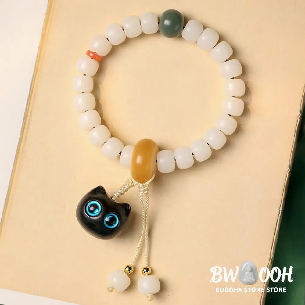 Buddha Stones Natural Bodhi Seed African Blackwood Lovely Cat Charm Peace Harmony Bracelet - BWOOOH - Bracelet
