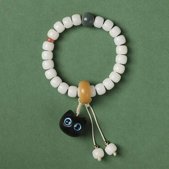 Buddha Stones Natural Bodhi Seed African Blackwood Lovely Cat Charm Peace Harmony Bracelet - BWOOOH - Blue Eyes Cat