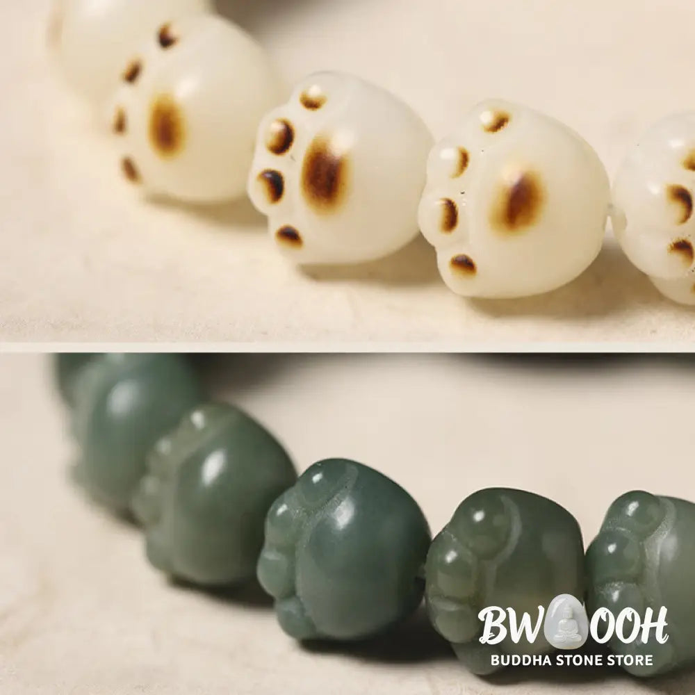 Buddha Stones Natural Bodhi Seed Lovely Paw Ebony Wood Lucky Cat Wisdom Bracelet - BWOOOH - Bracelet