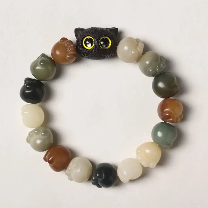 BWOOOH Natural Bodhi Seed Lovely Paw Ebony Wood Lucky Cat Wisdom Bracelet - BWOOOH - Multicolored Bodhi Seed
