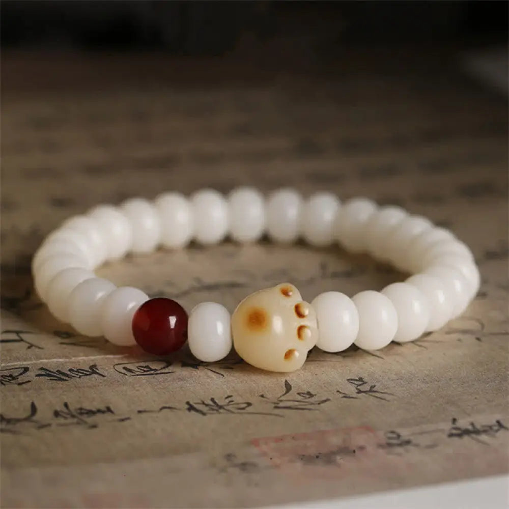 BWOOOH Natural Bodhi Seed Lovely Paw Lucky Cat Bracelet | natural stone spiritual bracelet for healing and mindful living