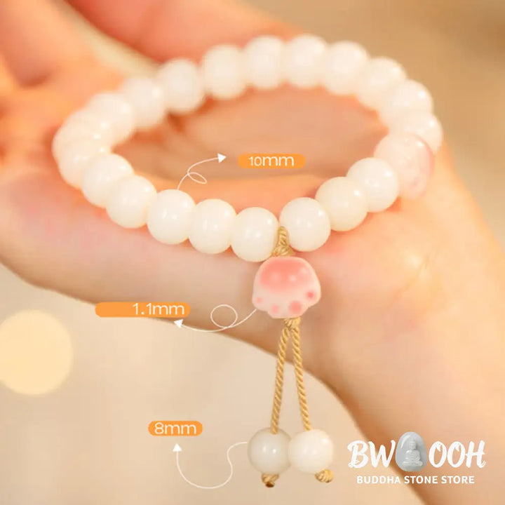 BWOOOH Natural Bodhi Seed Lovely Paw Lucky Cat Paw Peace Bracelet - Bracelet