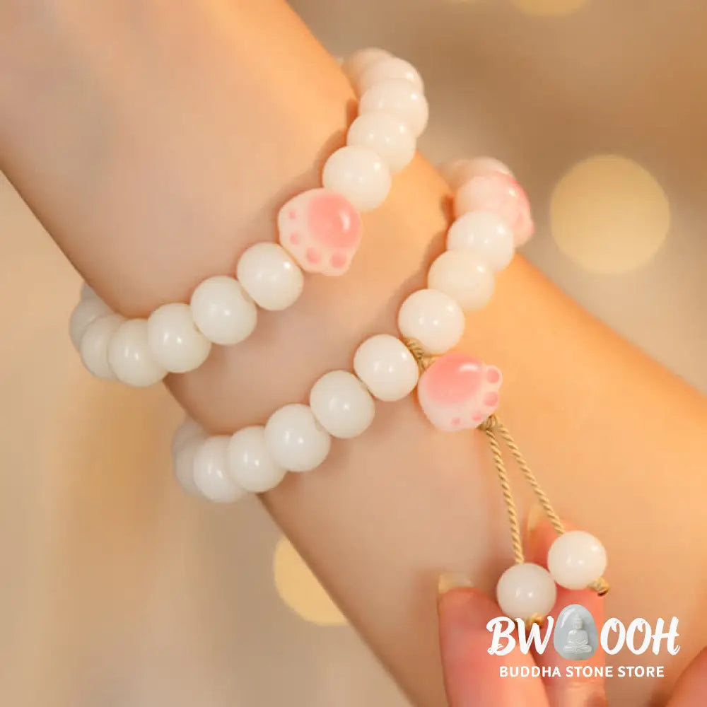 BWOOOH Natural Bodhi Seed Lovely Paw Lucky Cat Paw Peace Bracelet - Bracelet