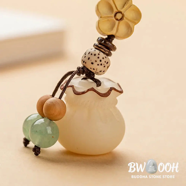 Buddha Stones Natural Bodhi Seed Money Bag Flower Blessing Prosperity Keychain - Key Chain