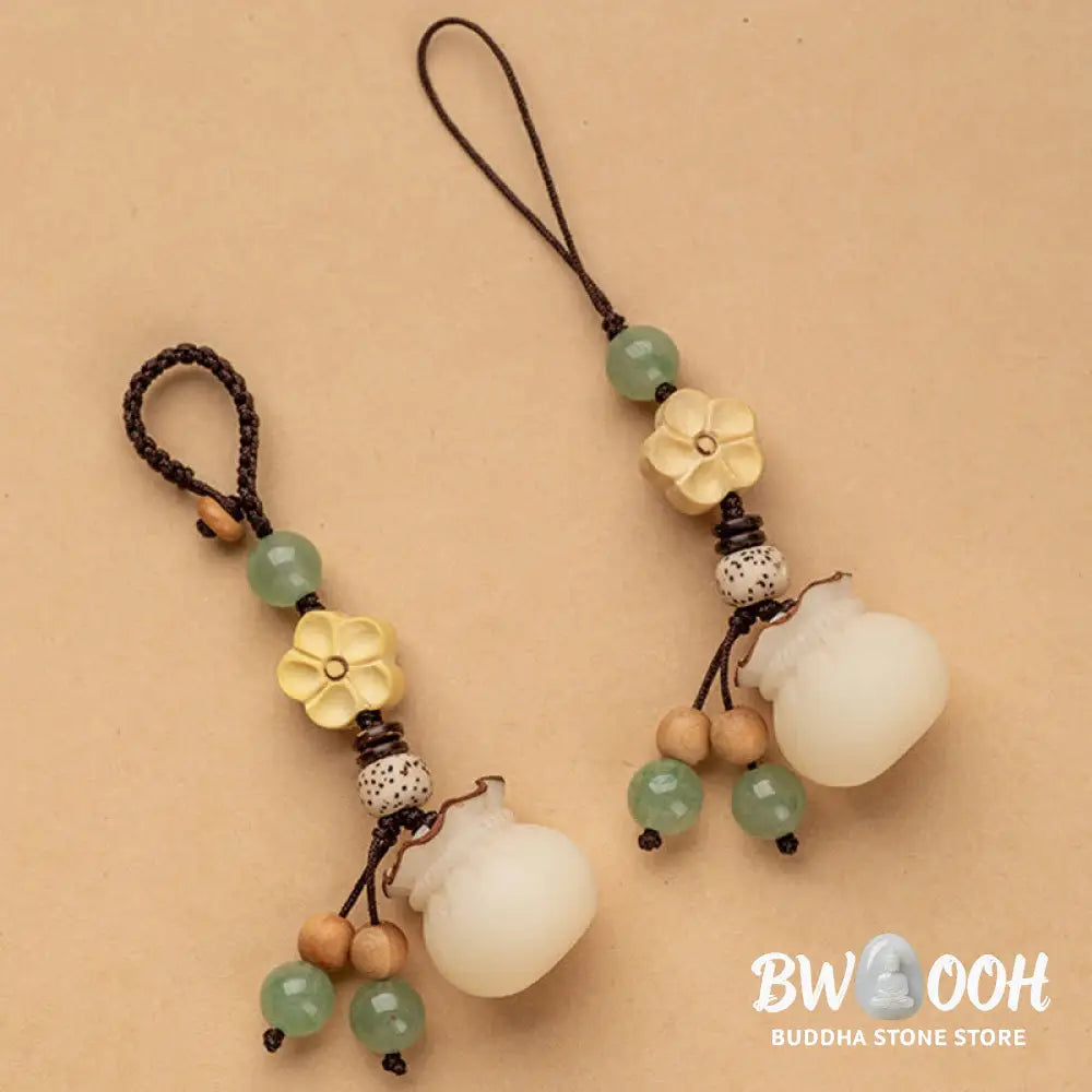 Buddha Stones Natural Bodhi Seed Money Bag Flower Blessing Prosperity Keychain - Key Chain