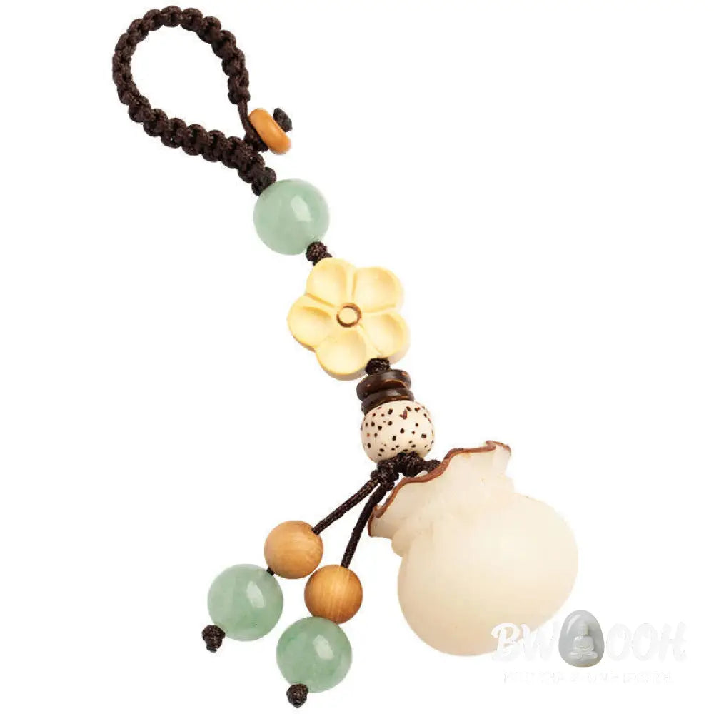Buddha Stones Natural Bodhi Seed Money Bag Flower Blessing Prosperity Keychain - Key Chain