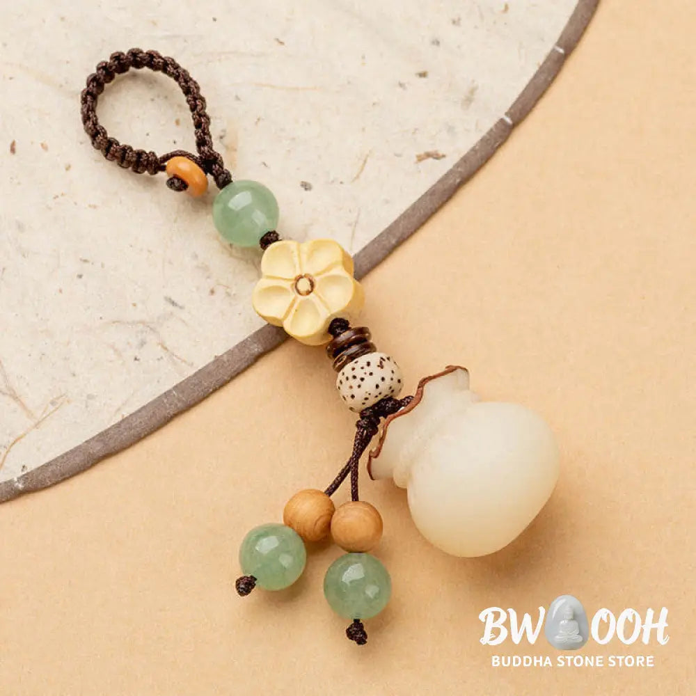 Buddha Stones Natural Bodhi Seed Money Bag Flower Blessing Prosperity Keychain - Key Chain