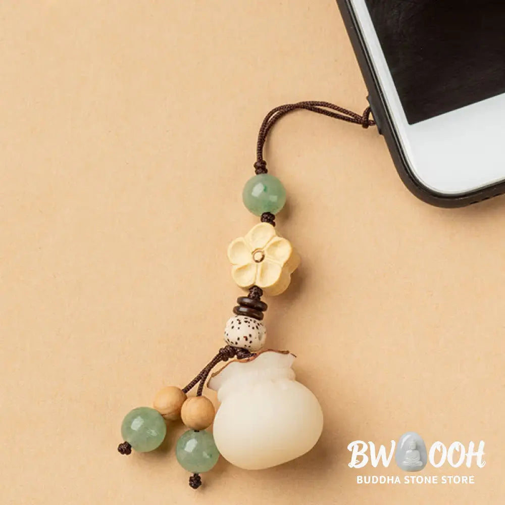 Buddha Stones Natural Bodhi Seed Money Bag Flower Blessing Prosperity Keychain - Key Chain