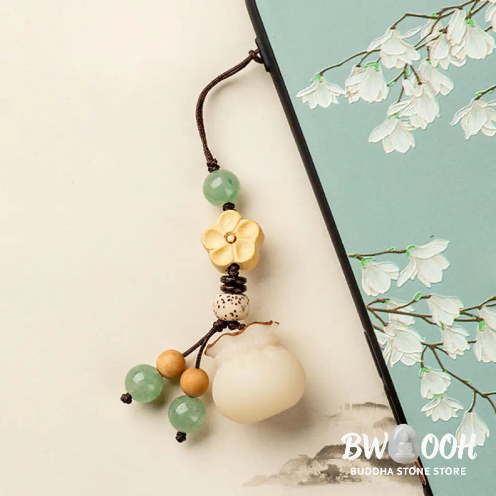 Buddha Stones Natural Bodhi Seed Money Bag Flower Blessing Prosperity Keychain - Key Chain