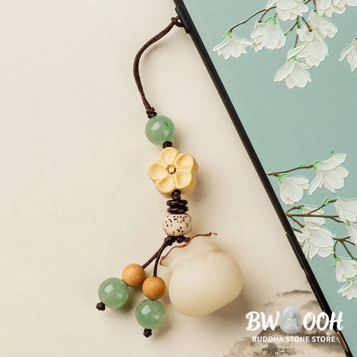 Buddha Stones Natural Bodhi Seed Money Bag Flower Blessing Prosperity Keychain - Key Chain