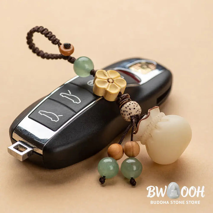 Buddha Stones Natural Bodhi Seed Money Bag Flower Blessing Prosperity Keychain - Key Chain