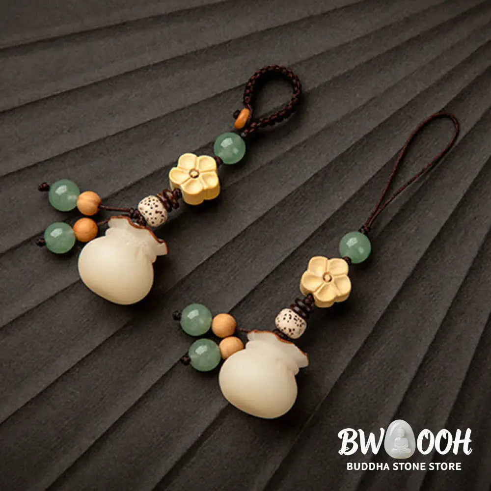 Buddha Stones Natural Bodhi Seed Money Bag Flower Blessing Prosperity Keychain - Key Chain