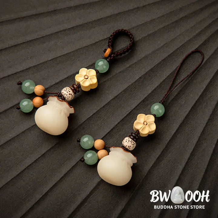 Buddha Stones Natural Bodhi Seed Money Bag Flower Blessing Prosperity Keychain - Key Chain
