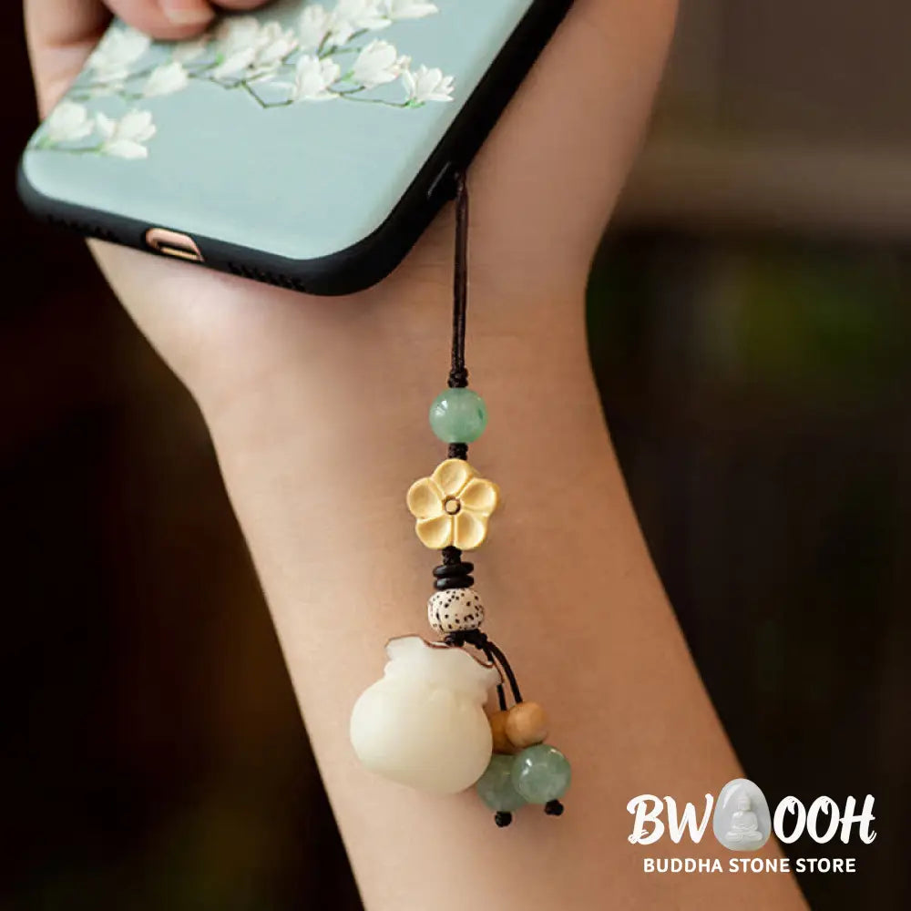 Buddha Stones Natural Bodhi Seed Money Bag Flower Blessing Prosperity Keychain - Key Chain