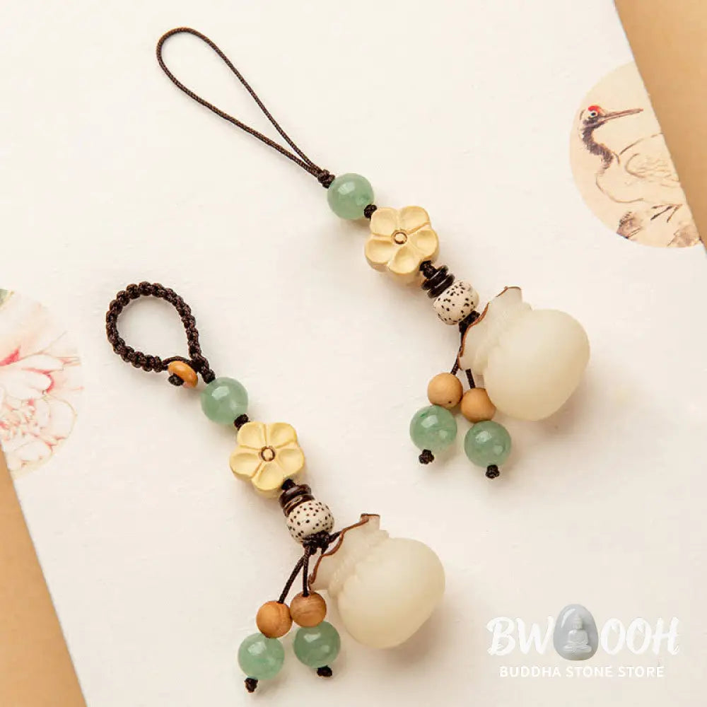 Buddha Stones Natural Bodhi Seed Money Bag Flower Blessing Prosperity Keychain - Key Chain